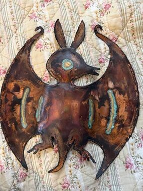 Handcrafted Bat Wall Art in Copper and Turquoise